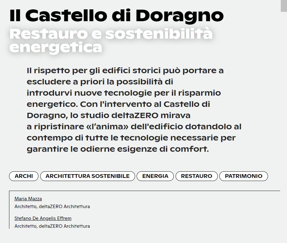 Il Castello di Doragno. Restauro e sostenibilità energetica.